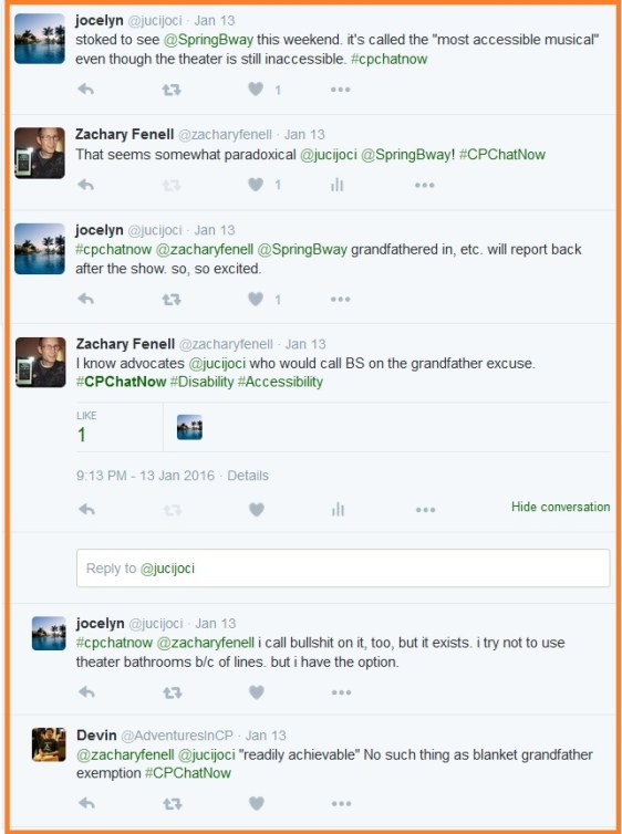 #CPChatNow participants discuss frustrations dealing with accessibility.