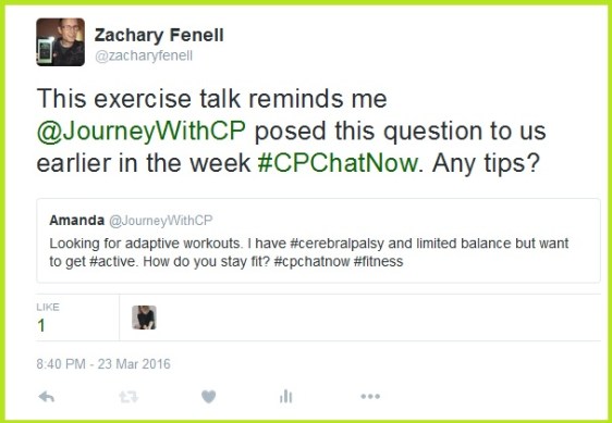 "How do you stay fit with cerebral palsy?" is this week's extend-the-conversation question.