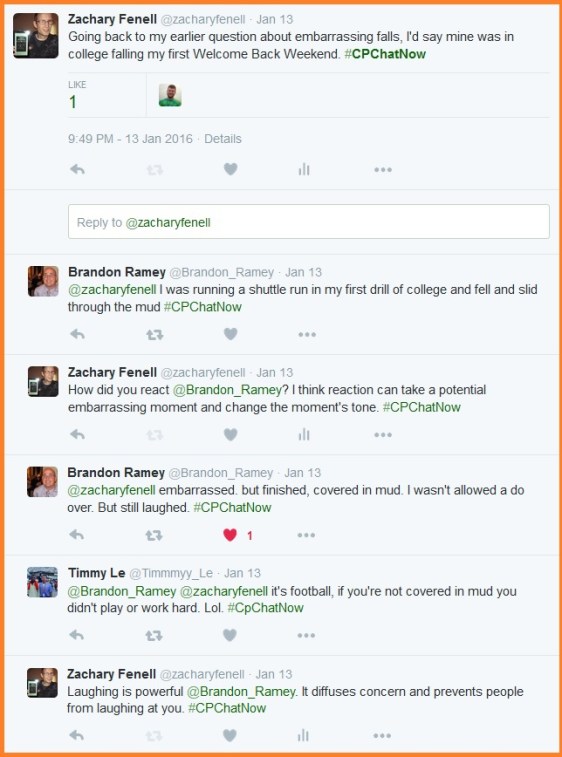 #CPChatNow share stories about embarrassing falls.