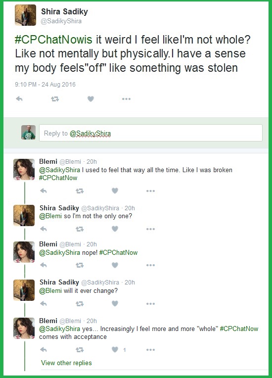 The #CPChatNow community discusses "Is it weird not to feel whole?"