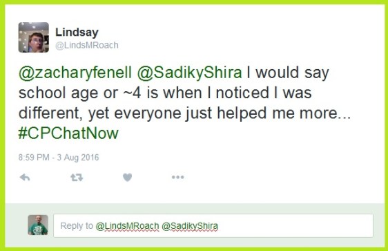 Lindsay on what age she noticed her cerebral palsy.