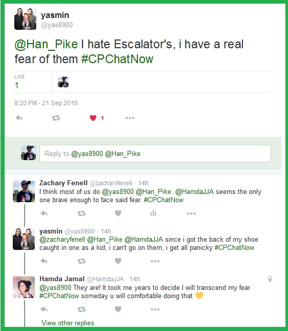 Fear of escalators seems a common fear within the cerebral palsy community.