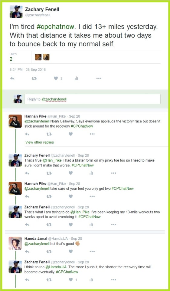 Zachary seeks escape from fatigue caused by his half marathon training.