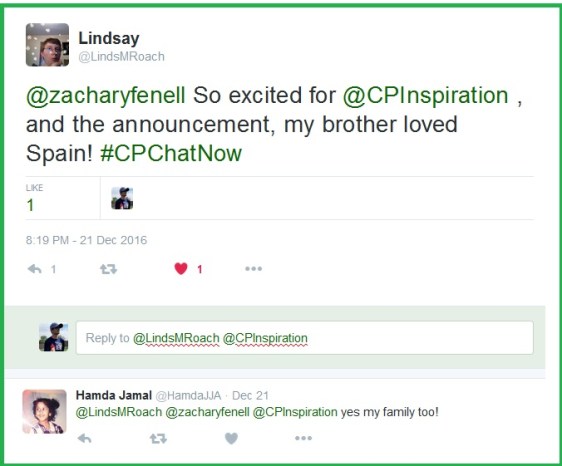 #CPChatNow community members express their excitement for co-host Blake Henry's upcoming adventure.