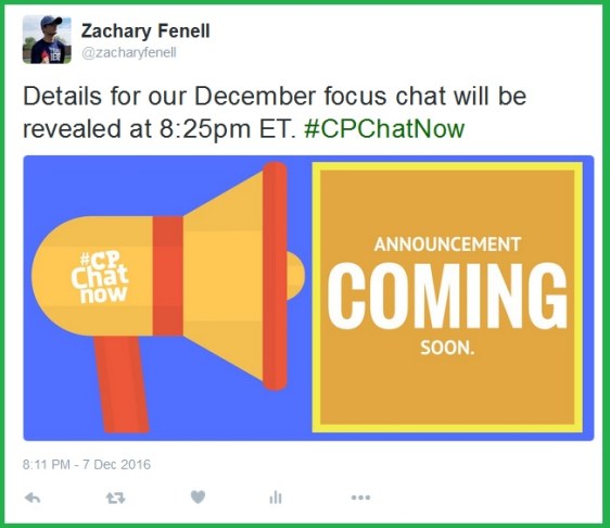 Zachary promises to reveal details for the December 2016 focus chat at 8:25pm ET.