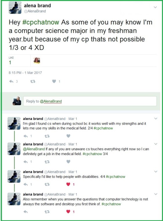 Alena gives her credentials for leading a computer science orientated focus chat.