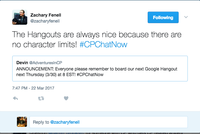 Me announcing the Hangout and Zach 