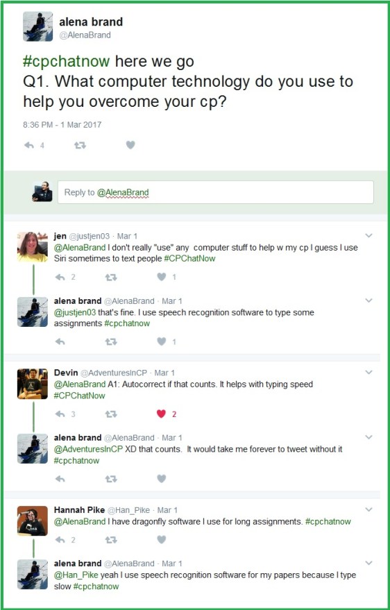 #CPChatNow participants share the computer technology they use to help overcome their cerebral palsy.