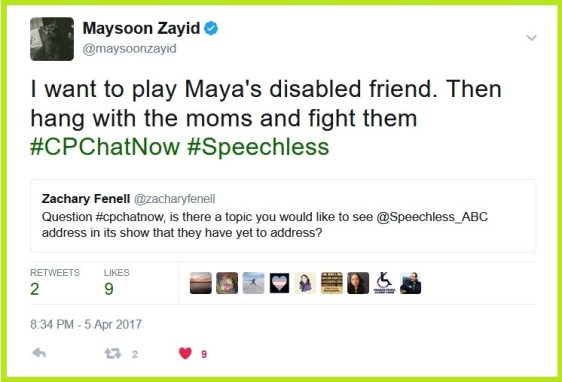 Comedian and actress Maysoon Zayid wants to guest star on Speechless as Maya's disabled friend.