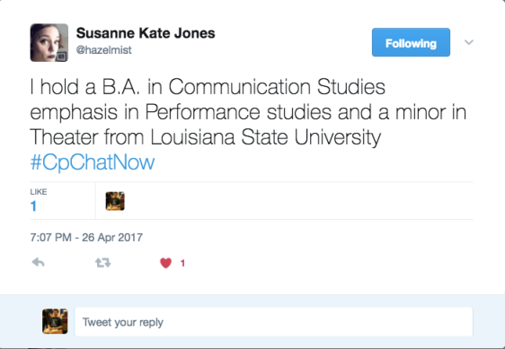 Susane describing her degrees from LSU