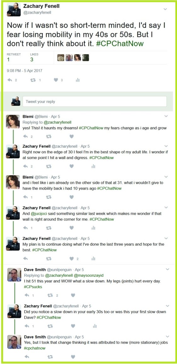 #CPChatNow participants discuss the possibility of losing mobility as they age. 