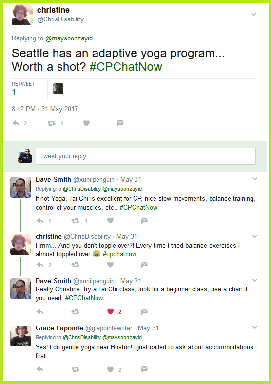 Christine wonders about yoga and expresses concern about toppling over.