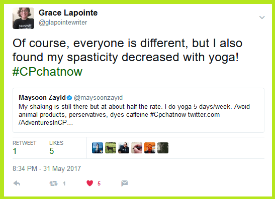 Newcomer to #CPChatNow Grace Lapointe also has had positive experience with yoga.