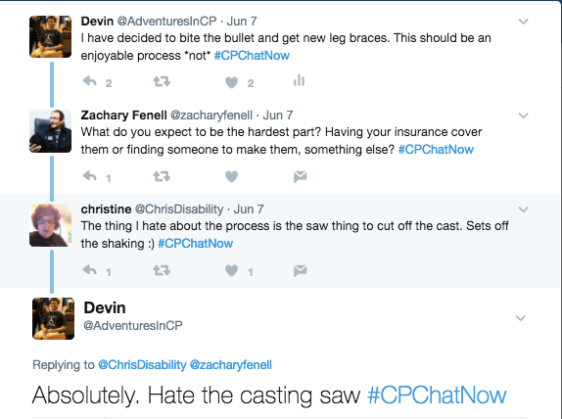 Me discussing getting new leg braces and Christine discussing her hatred of the casting saw