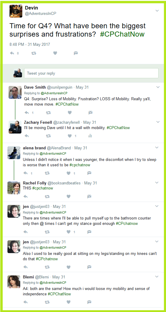 Dwindling mobility and discomfort sleeping proved re-occuring answers from #CPChatNow participants when discussing the biggest surprise and frustration caused by aging.