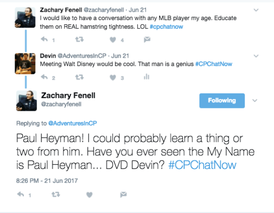 Zach stating he would like to meet an MLB player, I offered Walt Disney, while he offered Paul Heyman