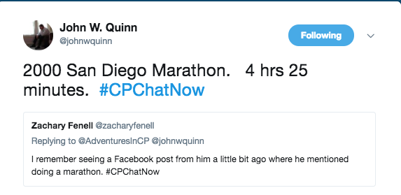 John Quinn stating that he did the San Diego marahon