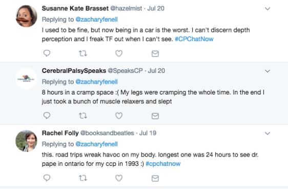 Members discussing how roadtrips impact their depth perception and muscles 