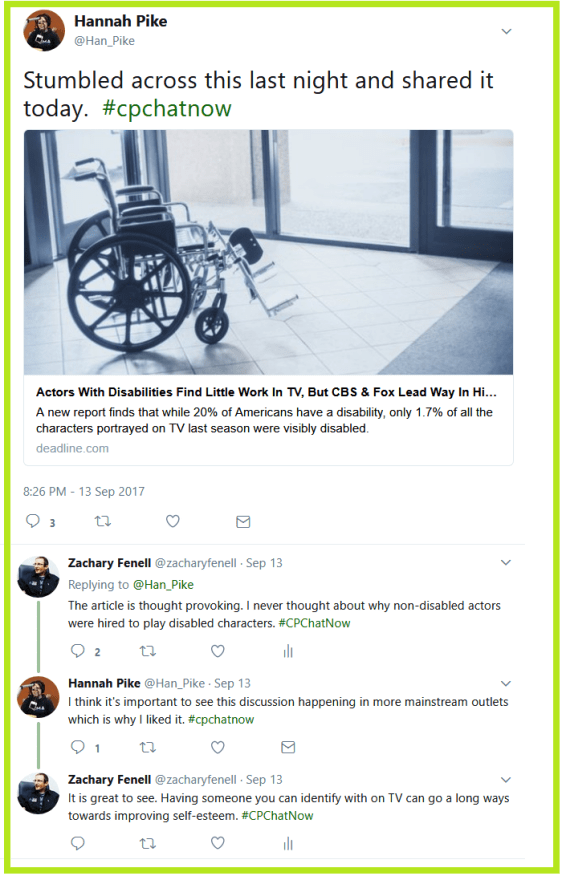 Long-time #CPChatNow regular Hannah Pike turns the conversation to acting and disabilities sharing an article she recently read.