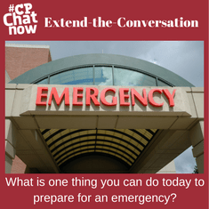 This week's extend-the-conversation question asks "What is one thing you can do today to prepare for an emergency?" Reply in the "Comments" section.