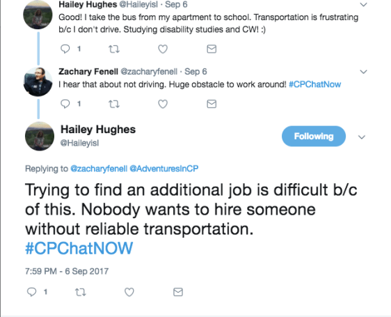Hailey reporting that she has returned to grad school, but shared her frustration with lack of reliable transportation 