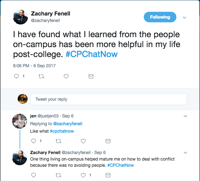 Zach and Jen discuss how Zach living on campus allowed him to learn how to avoid conflict 