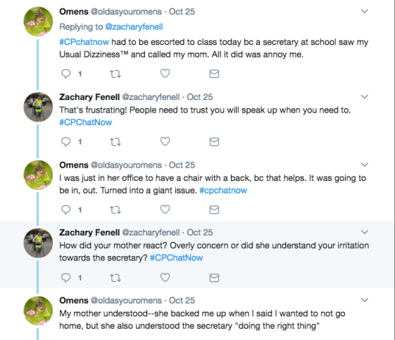 Omens discussing her frustration about being escorted to the office after experiencing dizziness