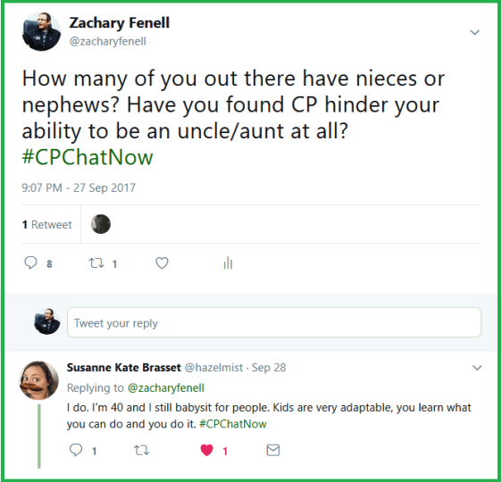 Zachary asks if having CP hinders anyone's abilities to be an aunt or uncle.