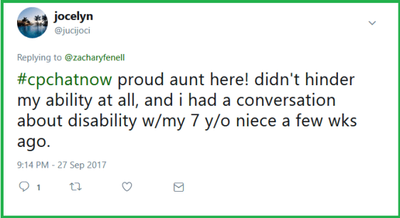 Jocelyn recalls a recent conversation she had with her seven-year old niece about disability.