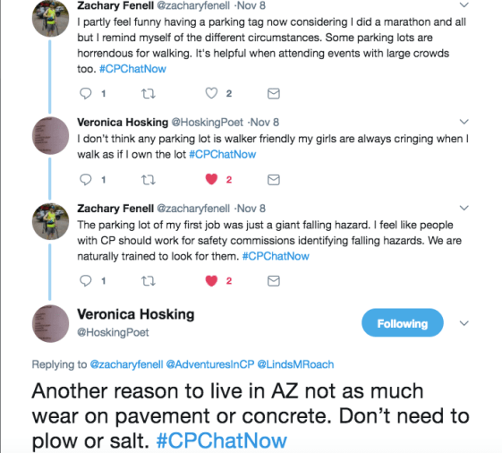 Zach and Veronica discussing the aid that an accessible parking placard can be when navigating parking lots and the benefits of living in Arizona