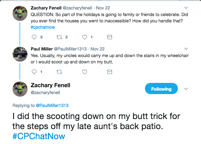 Paul and Zach discussing sliding down the stairs on their butts 
