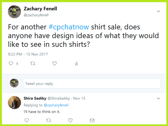 #CPChatNow co-hosts want your design ideas for the next #CPChatNow shirt.
