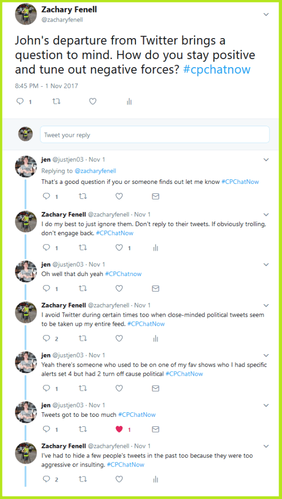 Zachary and Jen discuss staying positive and tuning out negative forces.