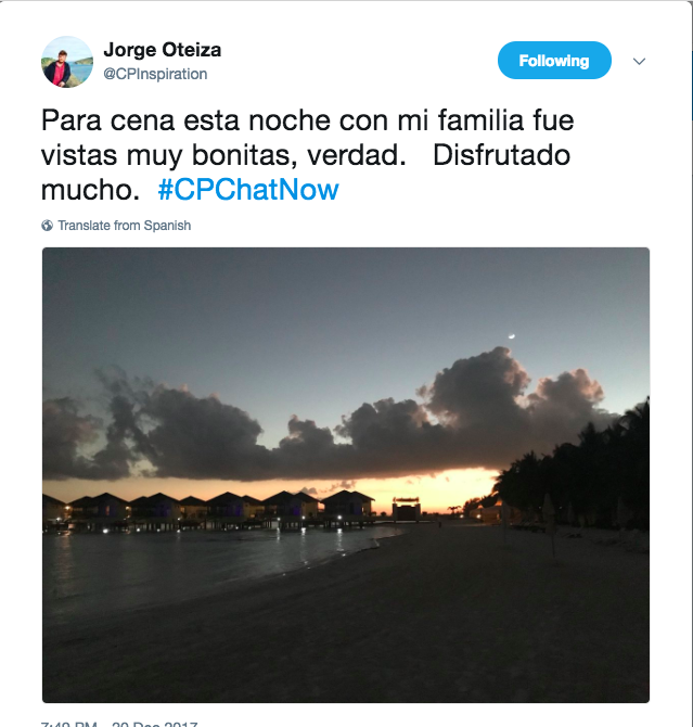 Blake checking from a vacation with his family. His tweet includes a picture of a beach at sunset