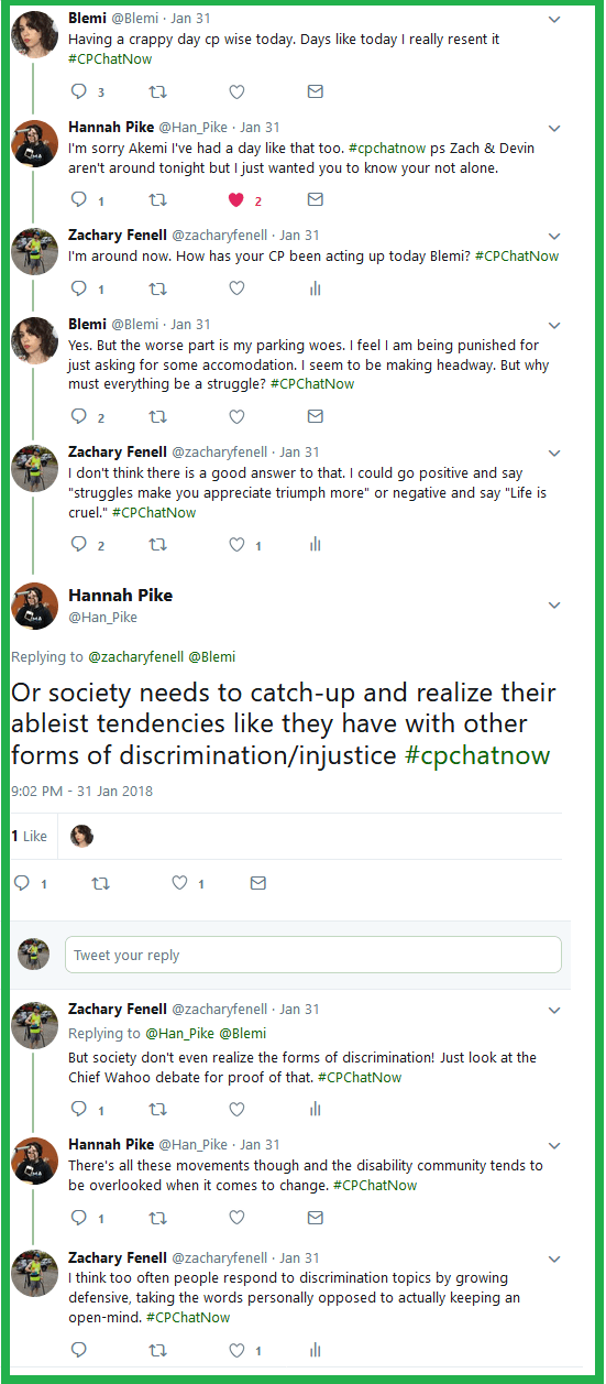 #CPChatNow participants discuss ableism and discrimination.