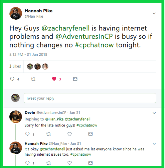 Longtime #CPChatNow regular Hannah Pike gives a chat update for Zachary.