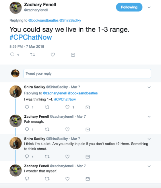 Shira and Zach continued talking about pain. Shira asked if someone is in pain if they don't notice it