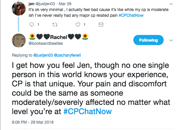 Jen worried about her moderate CP pain and Rachel tweeted that everyone's CP experience is different 
