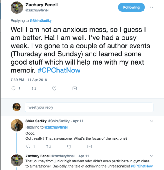 Zach and Shira talking about Zach going to author events in preparation for his new book on his journey to being a marathoner