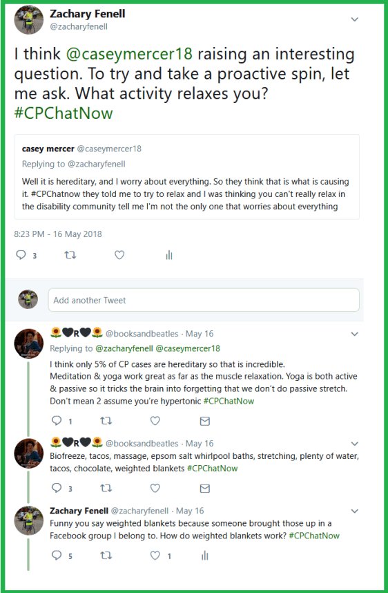 #CPChatNow participants discuss activities that help relax them.