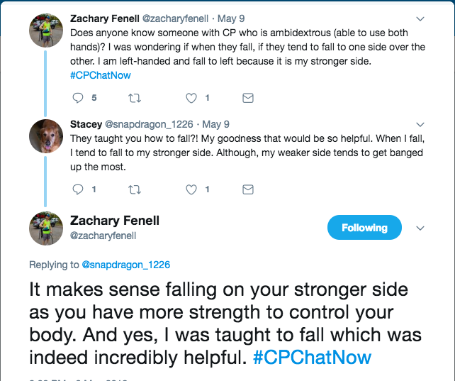 Zach and Stacey tweeted about learning to fall. Stacey said she had never learned to fall, but she falls on her stronger side.