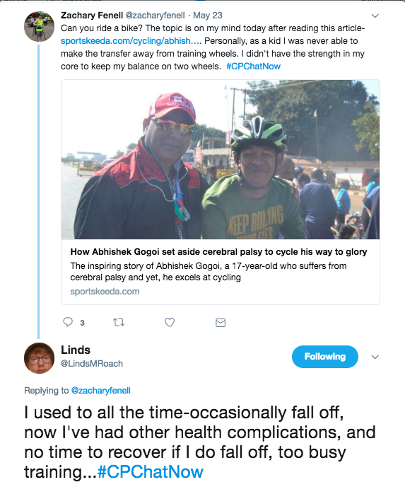 Zach and Linds talked about bike riding. Zach said he did not have the core strength to get beyond training wheels. Linds tweeted she used to ride and sometimes fell off, but has been unable to due to health reasons and no time to recover