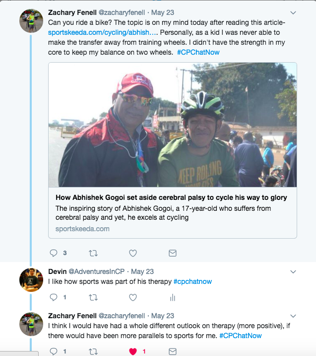 Zach and I tweeted about sports being a part of physical therapy. I tweeted sports were a big part of therapy and zach expressed that he wished sports was a bigger part of his therapy