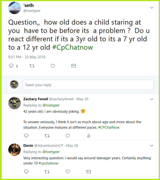 Seth asked #CPChatNow where they draw the line at children staring at them.