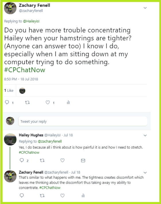 Hailey and Zachary discuss hamstring tightness causing trouble concentrating.