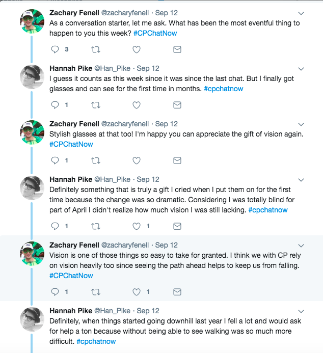 Hannah shares her excitement about new glasses and increased vision. Zach shared his reliance on vision for walking and Hannah concurred