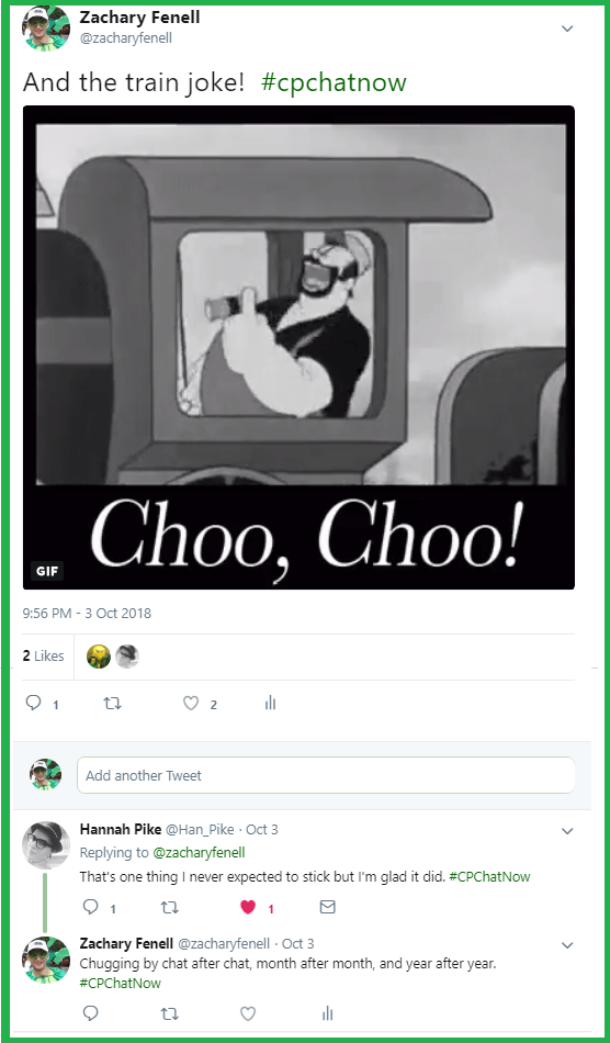 #CPChatNow has a special inside joke about trains.