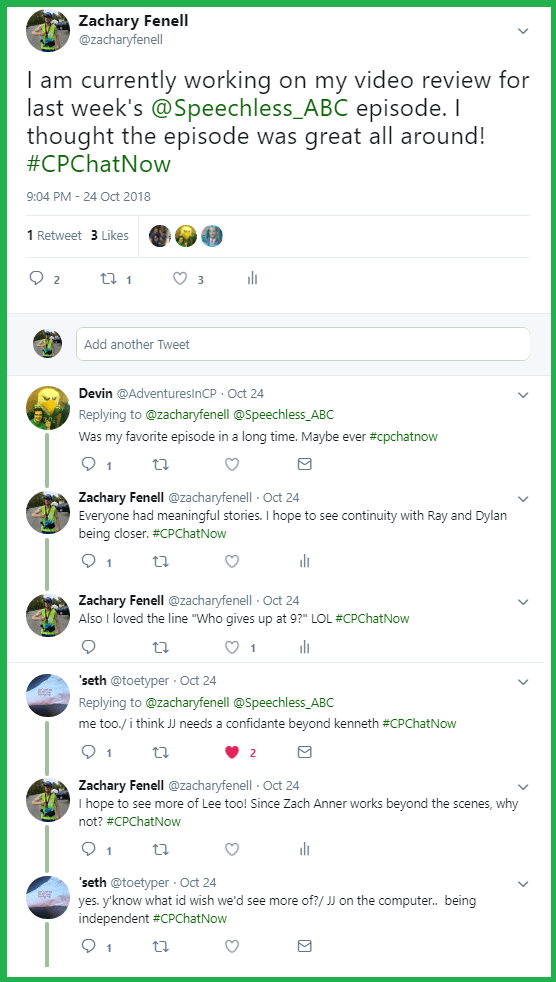 Speechless episode "INTO THE WOODS" receives rave reviews from the #CPChatNow community.