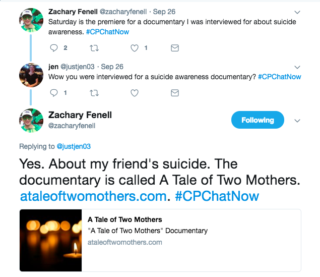 Zach shared a documentary about his friend's suicide is premiering