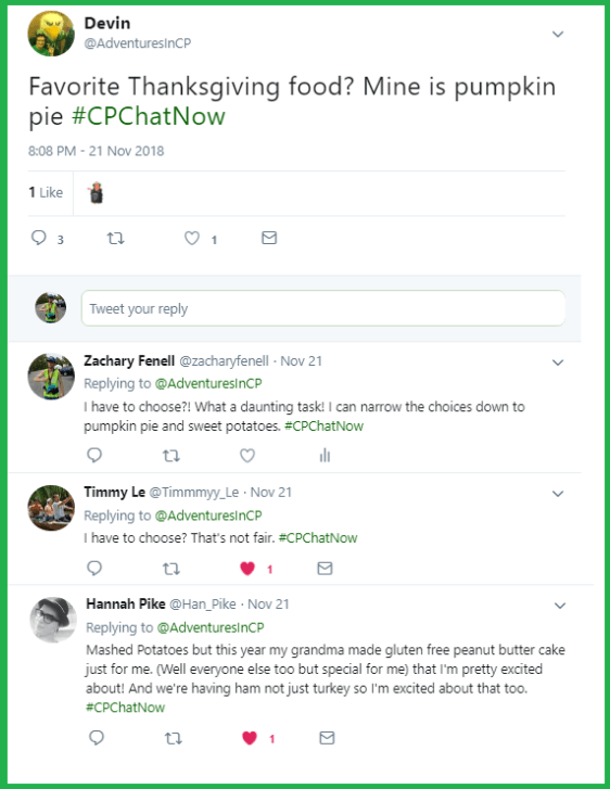 #CPChatNow community members discuss their favorite Thanksgiving foods.